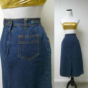VTG 70s Moody's Goose denim midi skirt